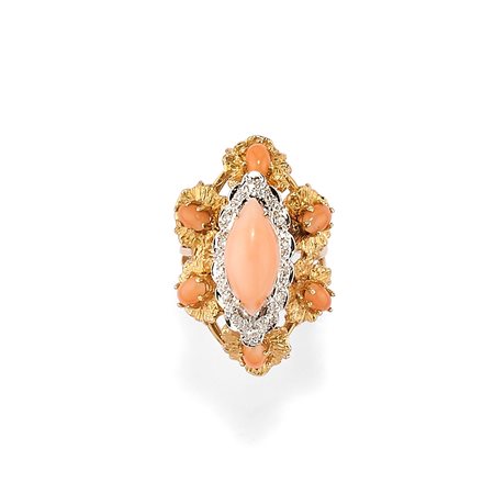 Anello con diamanti e coralli, 1970 circa