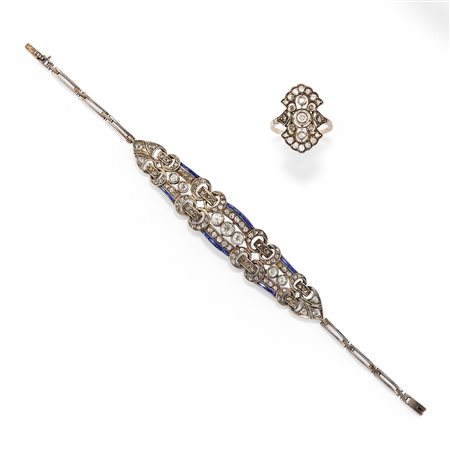 Bracciale e anello con diamanti e zaffiri