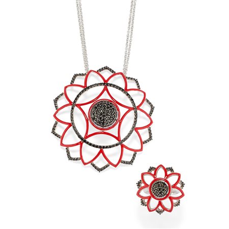 Demi-parure con smalto e diamanti