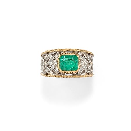 Anello con smeraldo e diamanti, firmato M. Buccellati