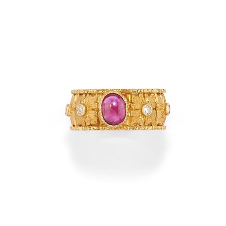 Anello con rubino e diamanti, firmato M. Buccellati