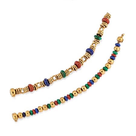 Due bracciali con lapislazzuli, malachite e corniola