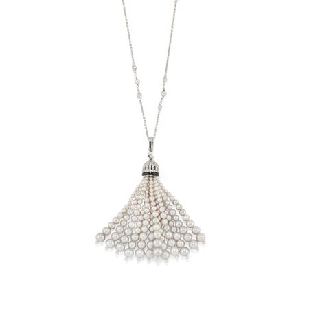 Collana con perle, diamanti e onice