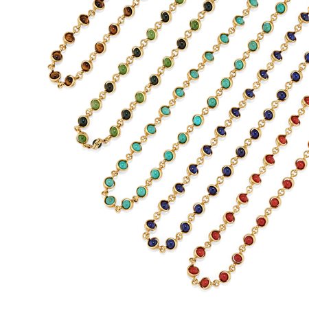 Cinque collane con pietre colorate, 1970 circa