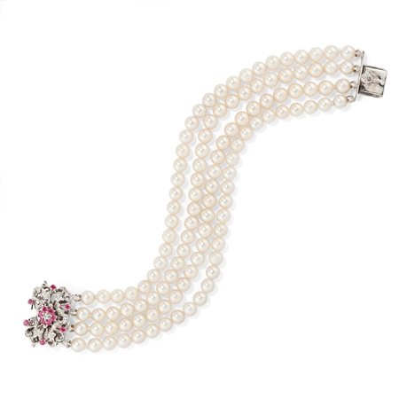 Bracciale con perle, rubini e diamante