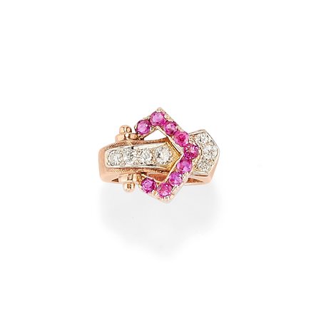 Anello con rubini e diamanti, Francia 1940 circa