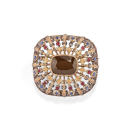 Spilla con zaffiri e rubini