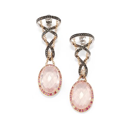 Orecchini con diamanti, quarzo e zaffiri