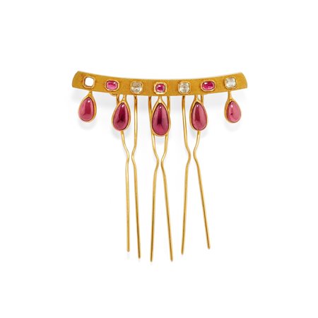 Fermacapelli con pietre rosse e incolori