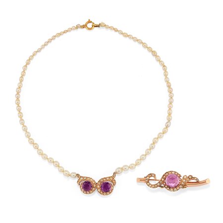 Demi-parure con ametiste e perle