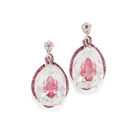 Orecchini con cristallo di rocca, diamanti e zaffiri