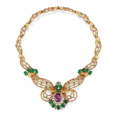 Collana con ametiste, crisoprasio e diamanti, 1950 circa
