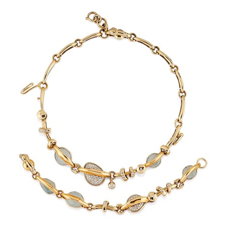 Demi-parure con diamanti e acquamarina