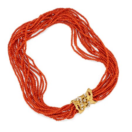 Collana con corallo e diamanti