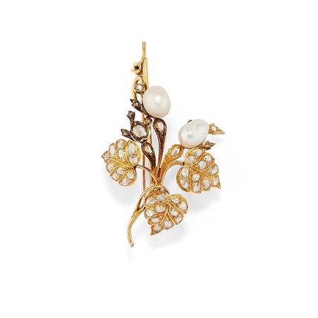Spilla-pendente con perle e diamanti