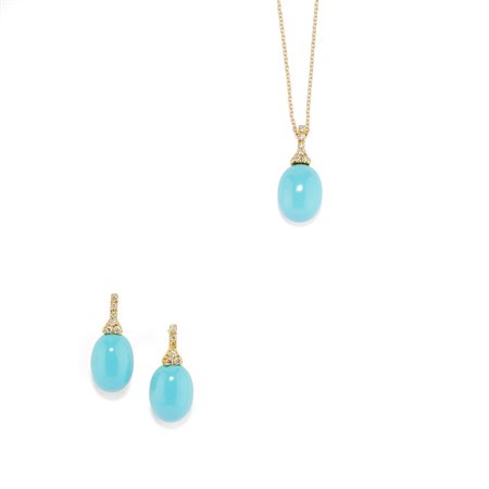 Collana e orecchini con diamanti e pasta di turchese