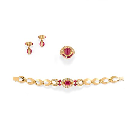 Demi-parure con rubini e diamanti