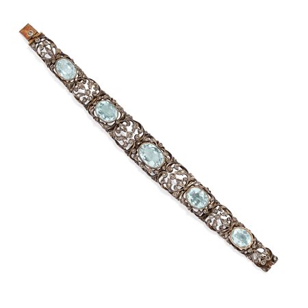 Bracciale con acquamarine e diamanti, prima metà XX secolo