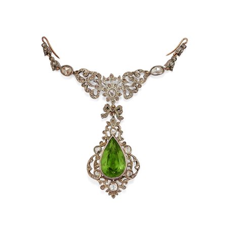 Centrale per collana con peridoto e diamanti, prima metà XX secolo