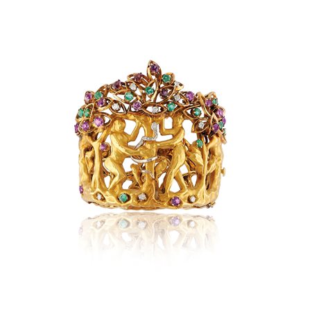 Bracciale con smeraldi, ametiste e diamanti