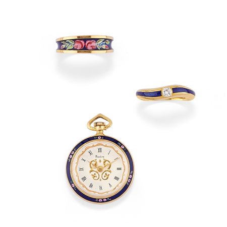 Una monachina e due anelli con smalti 