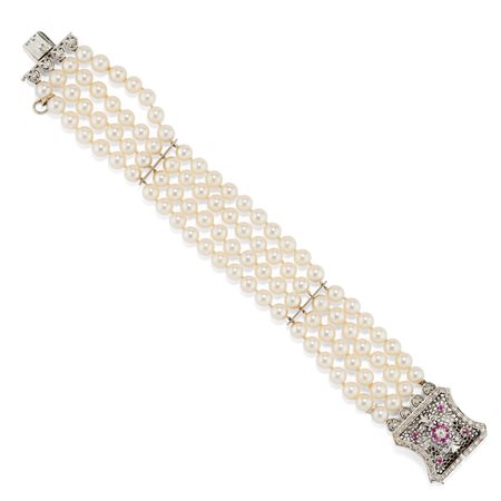 Bracciale con perle, rubini e diamanti