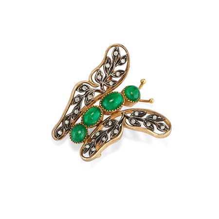Spilla e pendente con smeraldi, diamanti e pietre colorate