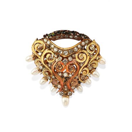 Spilla con smalto, perle e diamanti