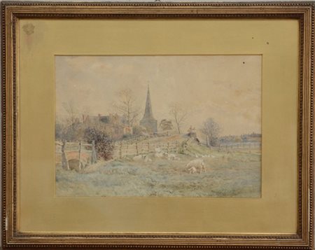 Charles James Adams "Campagna inglese" acquerello (cm 23x34) firmato in basso a