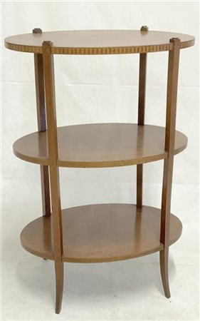 Gueridon in mogano filettato a tre ripiani, montanti squadrati (51x76x32) (dife