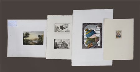 Carteletta contenente con cinque incisioni di diversa epoca, soggetto e misure