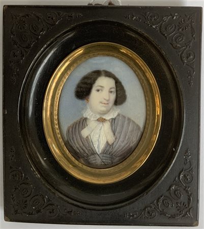 Ignoto dell'inizio del secolo XIX "Ritratto di gentildonna" miniatura ovale (cm