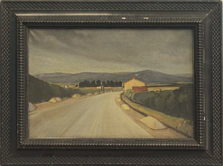 Edmondo Montali "La strada" olio su tela (cm 37x55) Firmato in basso a destra. A