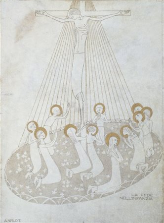 Adolfo Wildt "La fede nell'infanzia" 1922
inchiostro di china e oro su pergamena