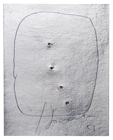 Lucio Fontana "Concetto spaziale" 1959
inchiostro e buchi su carta stagnola arge