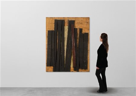 Roberto Crippa "Alamo" 1961
assemblage di carte e legni su tavola
cm 162,5x130
F