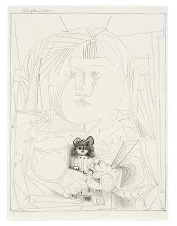 Pablo Picasso "Paloma et sa Poupée, Fond blanc" 1952
litografia su carta Arches