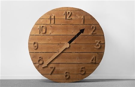 Mario Ceroli "Orologio" scultura in legnodiam. cm 150, profondità cm 22Prove