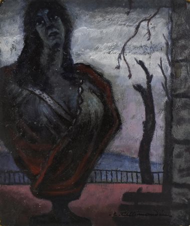 Enrico Allimandi BUSTO DI DONNA olio su cartone, cm 46x38 firma eseguito nel...