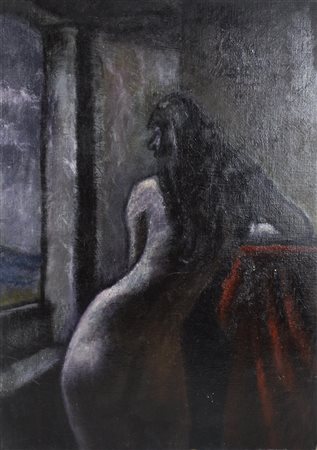 Enrico Allimandi RAGAZZA PENSIEROSA olio su cartone telato, cm 70x50 eseguito...