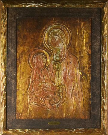 Andrea Stella MADONNA CON BAMBINO bassorilievo su legno, cm 43x33