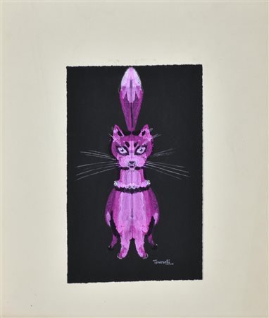 Tonarelli IL GATTO tecnica mista su carta, cm 19x12 firma