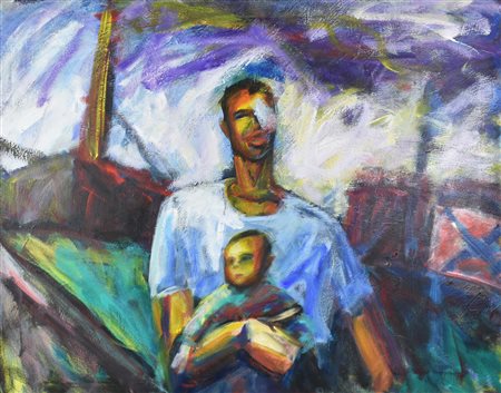 Anonimo PATERNITA' acrlico su tela, cm 80x100