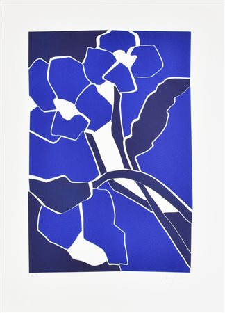 Ugo Nespolo FIORI BLU incisione su carta, battuta cm 51x32,5, su foglio cm...