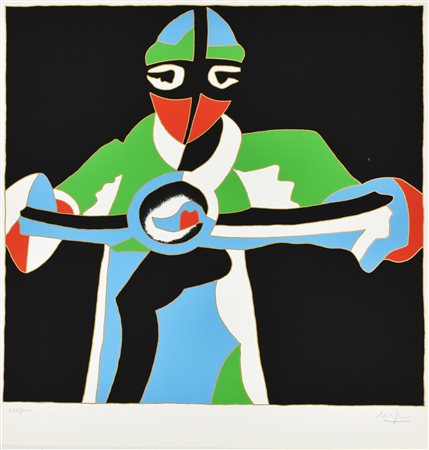 Ugo Nespolo IL MOTOCICLISTA serigrafia su carta, cm 54x50; es. 696/1000 firma