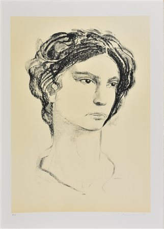 Pietro Annigoni RITRATTO litografia su carta, cm 70x50; es. prova d'autore firma