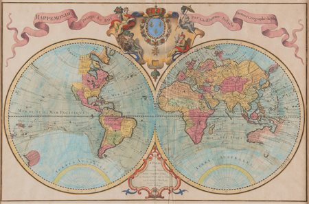 GUILLAUME DELISLE, "Mappemonde à l'usage du Roy". Stampa calcografica con...