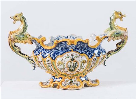 ANGELO MINGHETTI, Bologna, XX secolo. Centrotavola in ceramica policroma con...