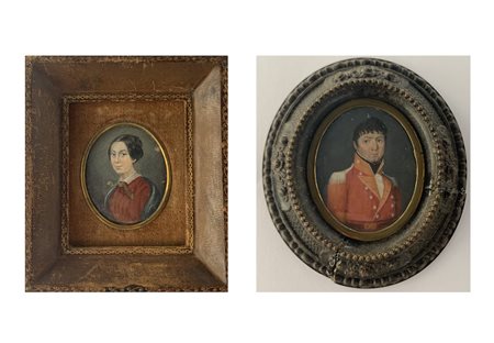 Coppia di miniature. Prima metà del XIX secolo. Miniature: rispettivamente di...
