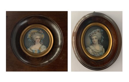 Coppia di miniature. Francia, fine del XIX secolo - XX secolo. Miniature:...